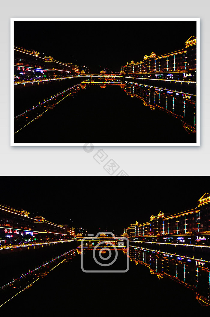 黄色夜景风雨桥摄影图片