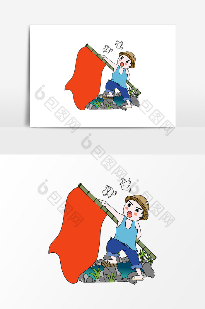 男孩红旗和平鸽设计素材