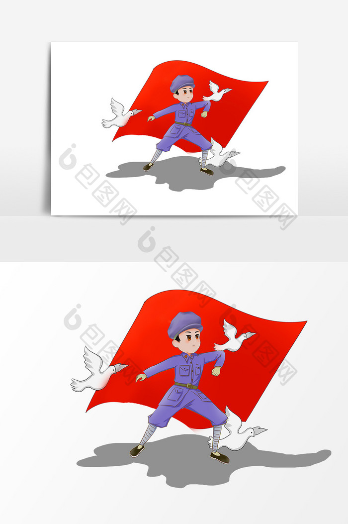 卡通红军和平鸽红旗设计元素