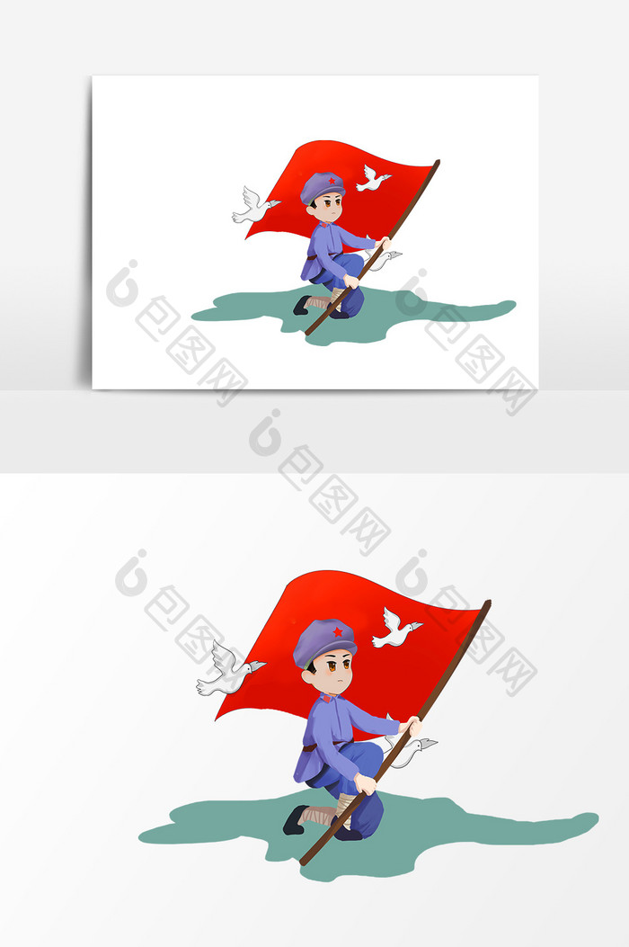 红军军人红旗和平鸽设计元素