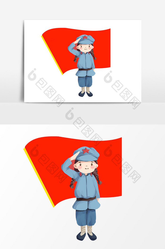 女红军敬礼红旗设计元素