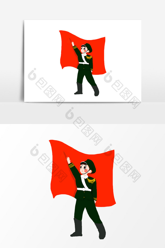 军人红旗旗帜设计元素