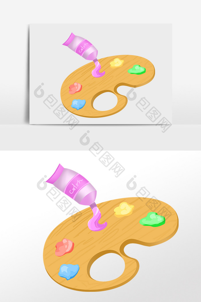 手绘学习工具文具绘画调色板插画