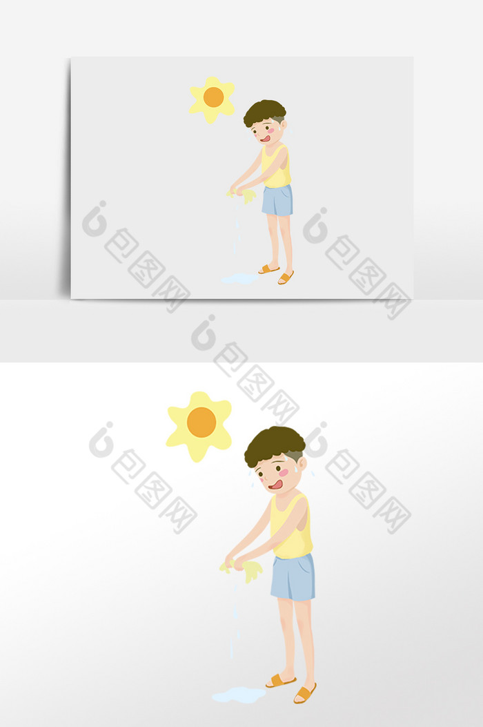 炎热夏季高温下男孩插画图片图片