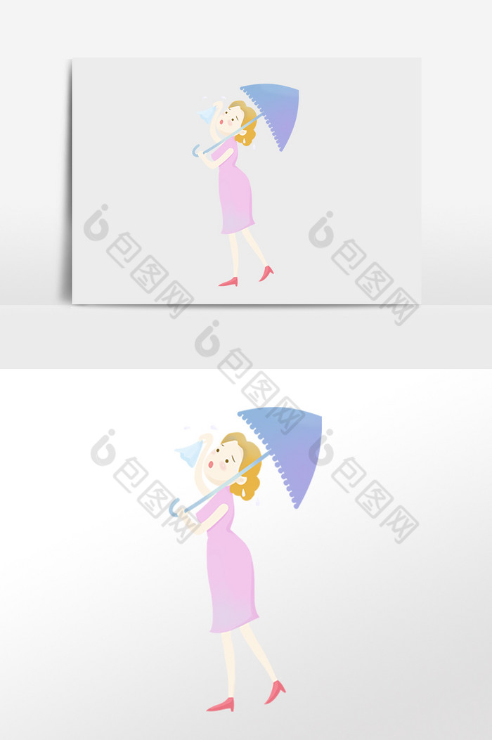 炎热夏季高温下打伞女孩插画图片图片