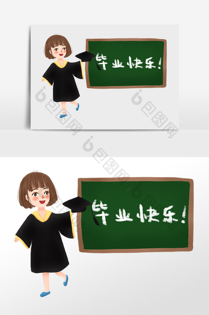 手绘毕业季毕业快乐学生插画