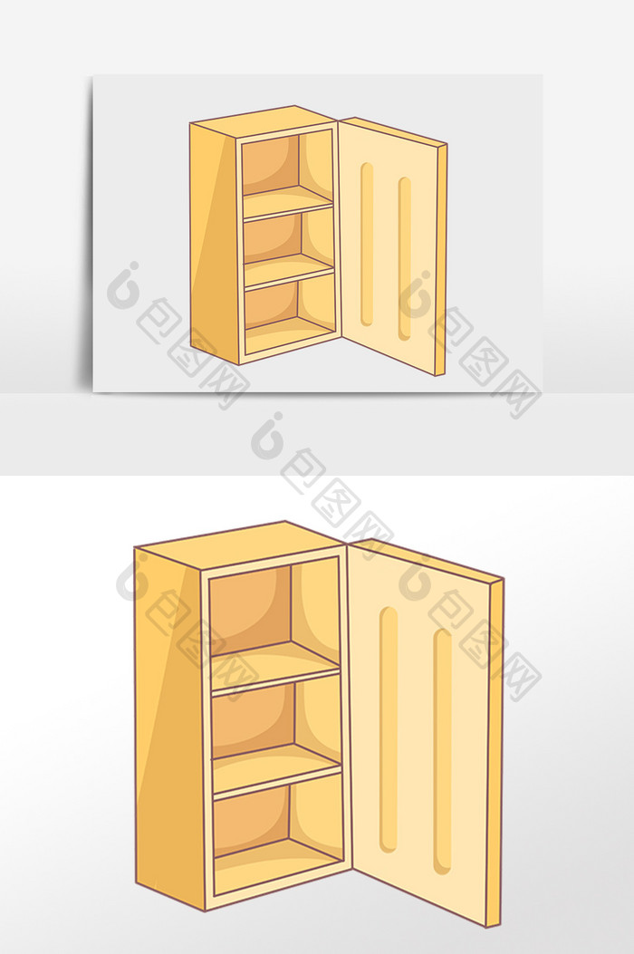 手绘日常家用电器小冰箱插画