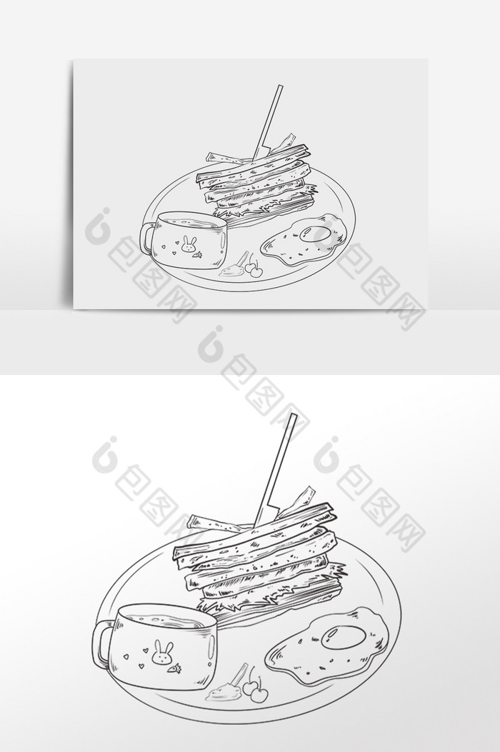线描小吃早餐插画图片图片