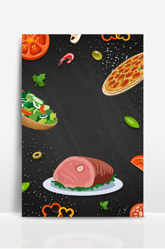 手绘插画西餐美食牛排披萨活动背景图片