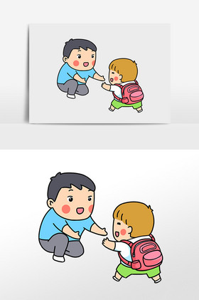 小猫表情包放学别走父亲节爸爸骑车接孩子上学放学插画小学生放学回家