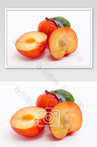 新鲜好吃的红李子水果切半图片