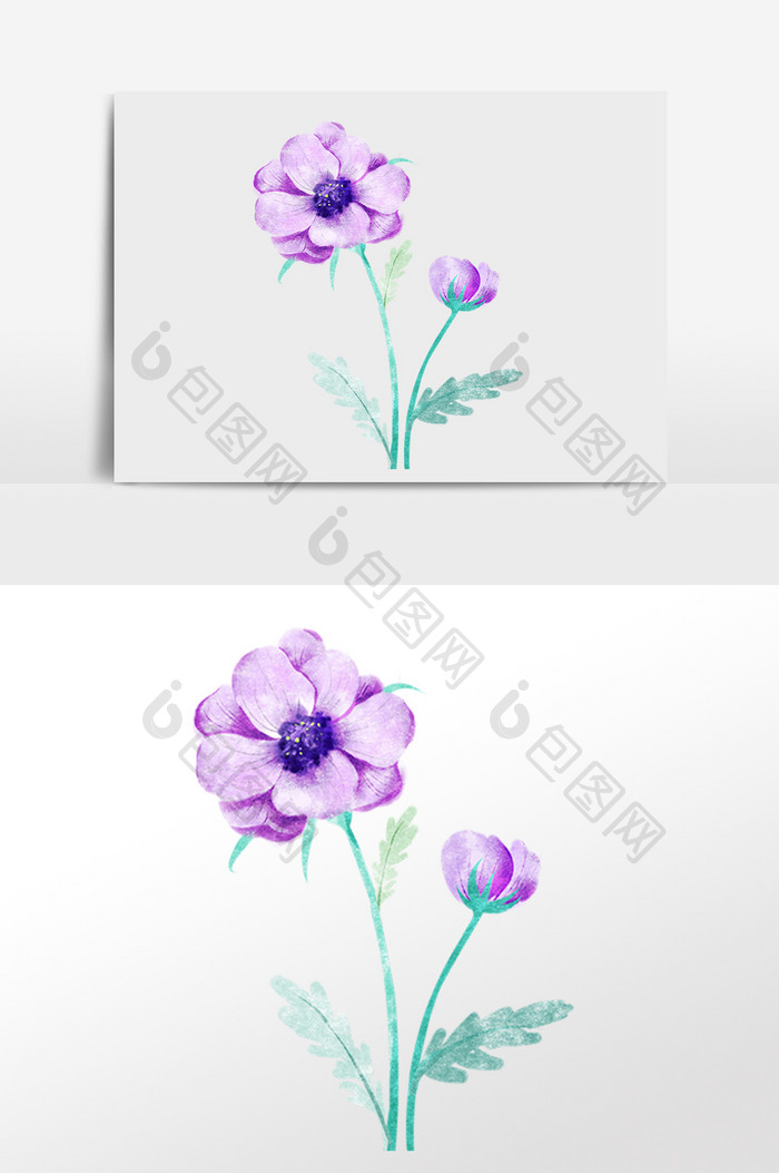 手绘绿色植物花朵紫色花插画 Psd素材 包图网 手绘绿色植物花朵紫色花插画 Psd素材 包图网