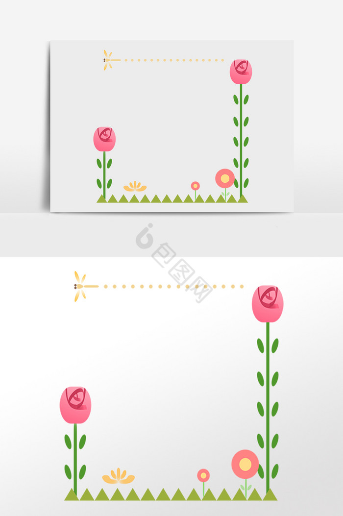 玫瑰花枝藤边框插画图片