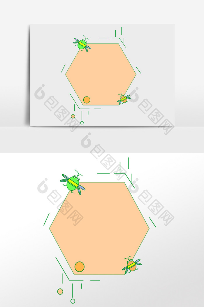 手绘创意六边形蜜蜂边框插画