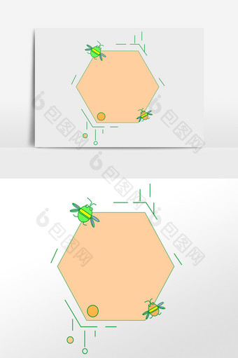 手绘创意六边形蜜蜂边框插画图片