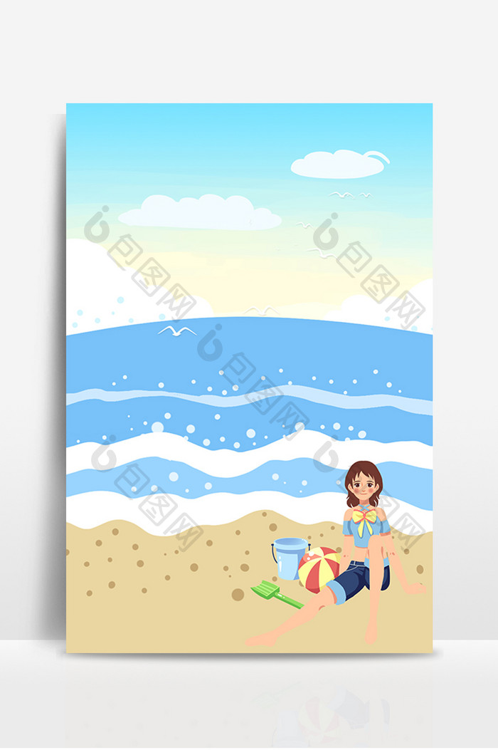 夏天沙滩海洋旅游风景广告海报背景图