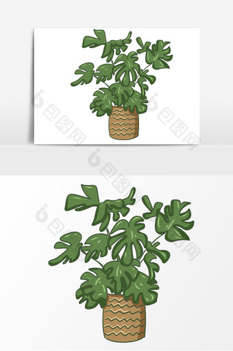 手绘夏季植物龟背竹元素图片