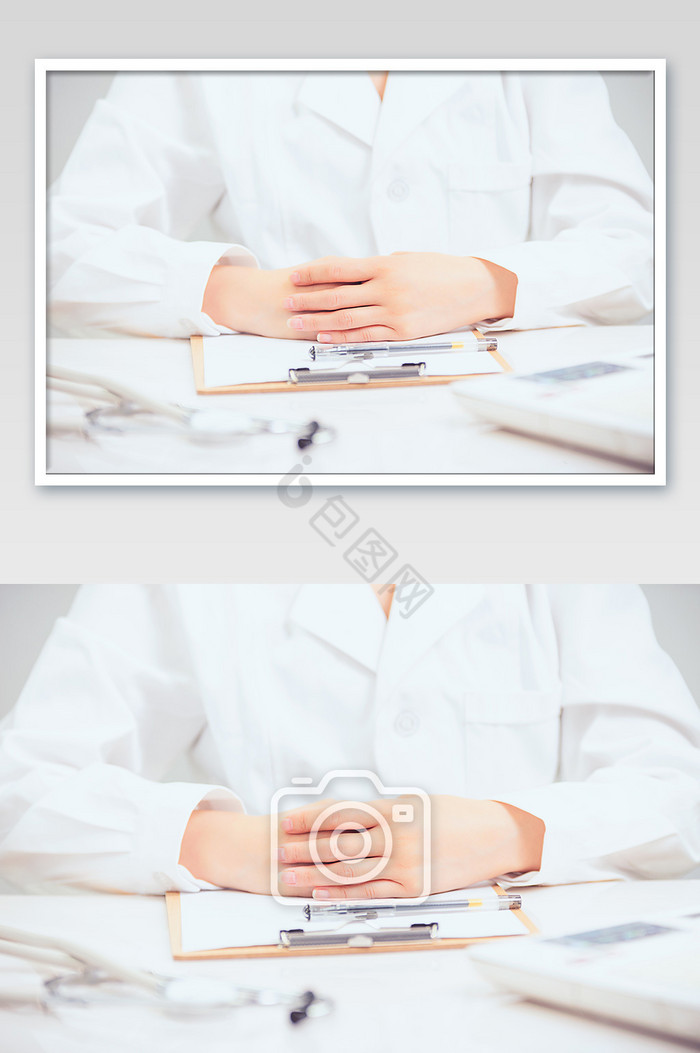 医护人员坐着双手交叠手势动作图片