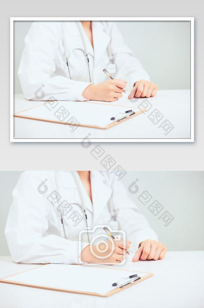 医护人员坐着签字动作图片