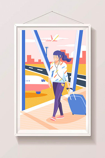 旅游夏日旅行跟团自由行福利飞机场闪屏插画图片