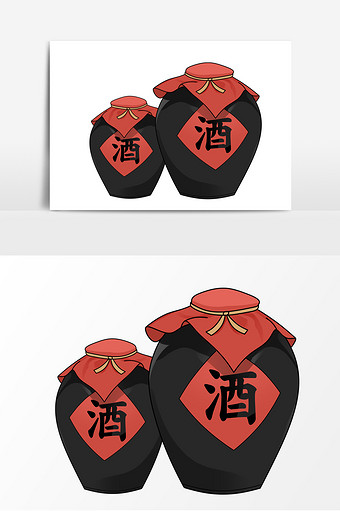 酒坛手绘卡通形象元素图片下载