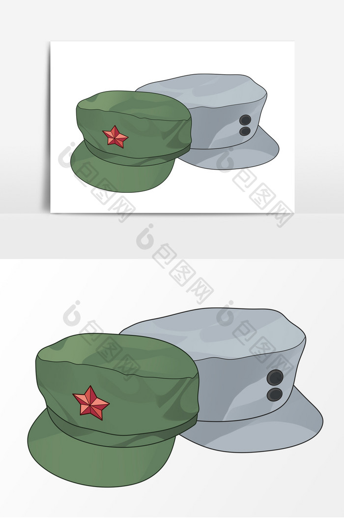 红军帽子手绘卡通形象元素