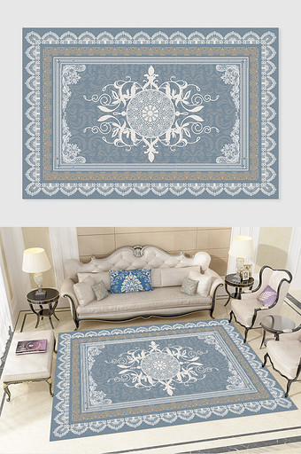欧式宫廷风深色系复古花纹客厅地毯图案图片