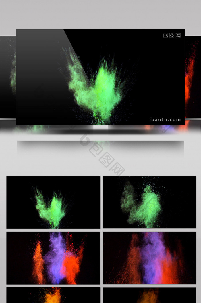 4组多彩粉末粒子飞洒实拍视频素材