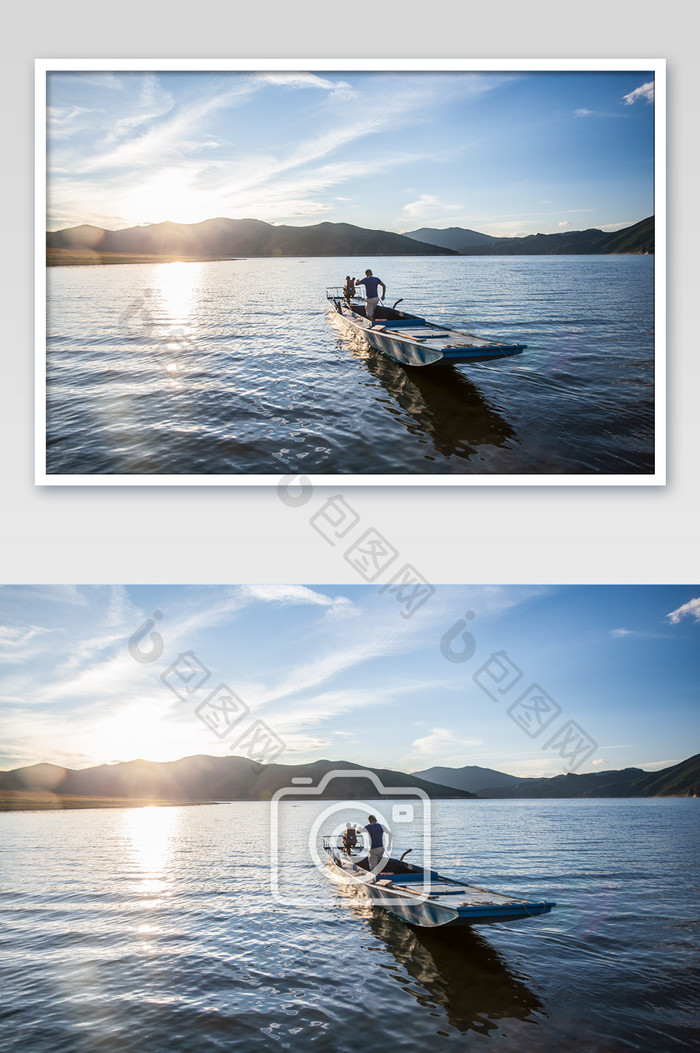湖面小船扁舟摄影