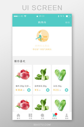 绿色生鲜超市app购物车空页面