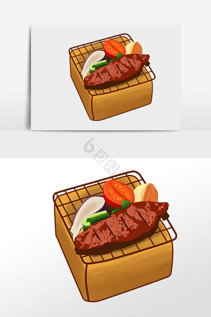 大排档小吃食物烤牛排插画图片