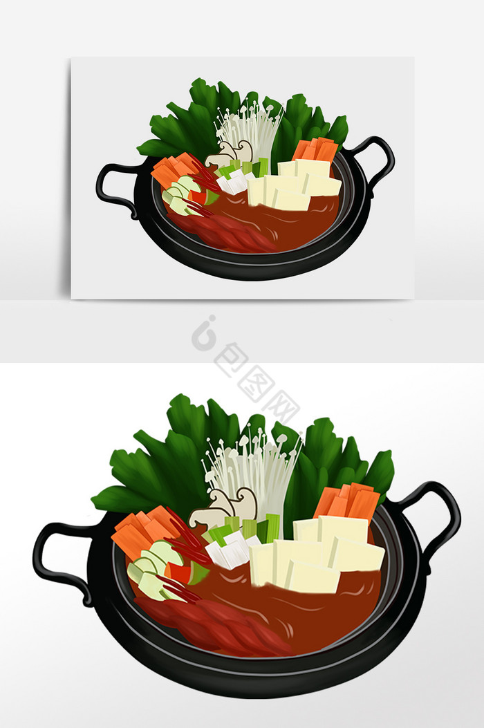 大排档小吃食物涮菜插画图片