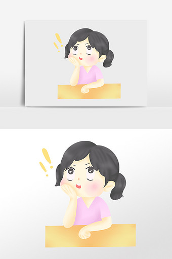 卡通思考问题想事情女孩插画设计元素1024*1540图片素材免费下载-编号1290893-潮点视频