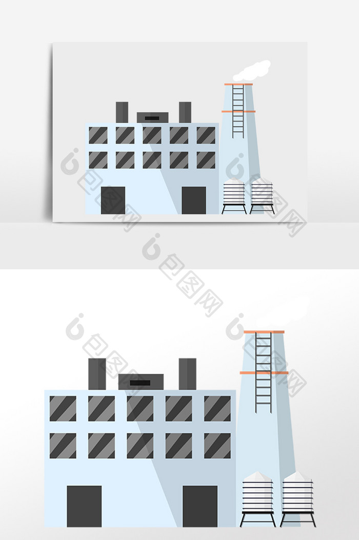 手绘现代加工厂房工厂建筑插画