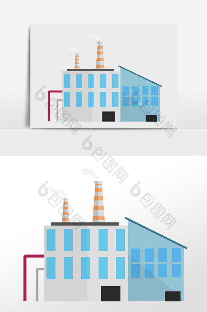 手绘现代工业区工厂厂房插画