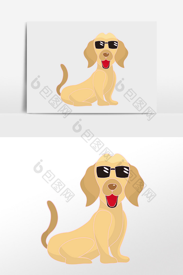 手绘卡通可爱动物戴眼镜狗狗插画