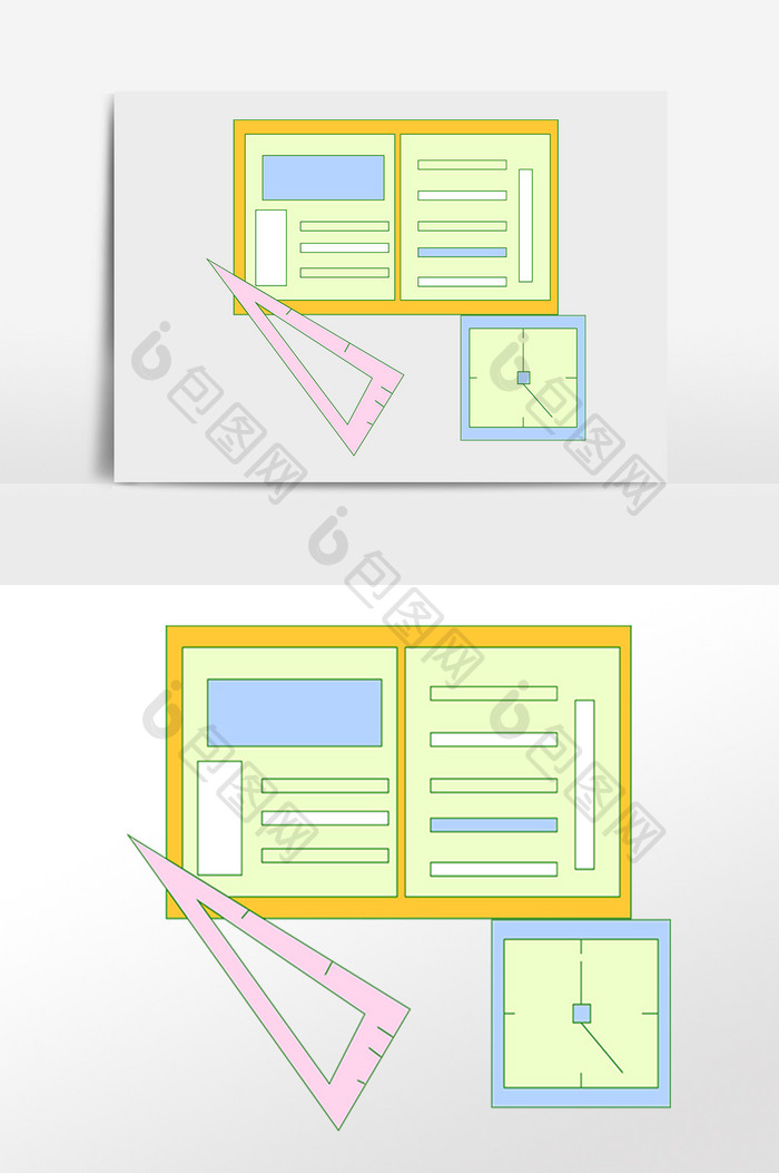 手绘学习工具用品作业本插画