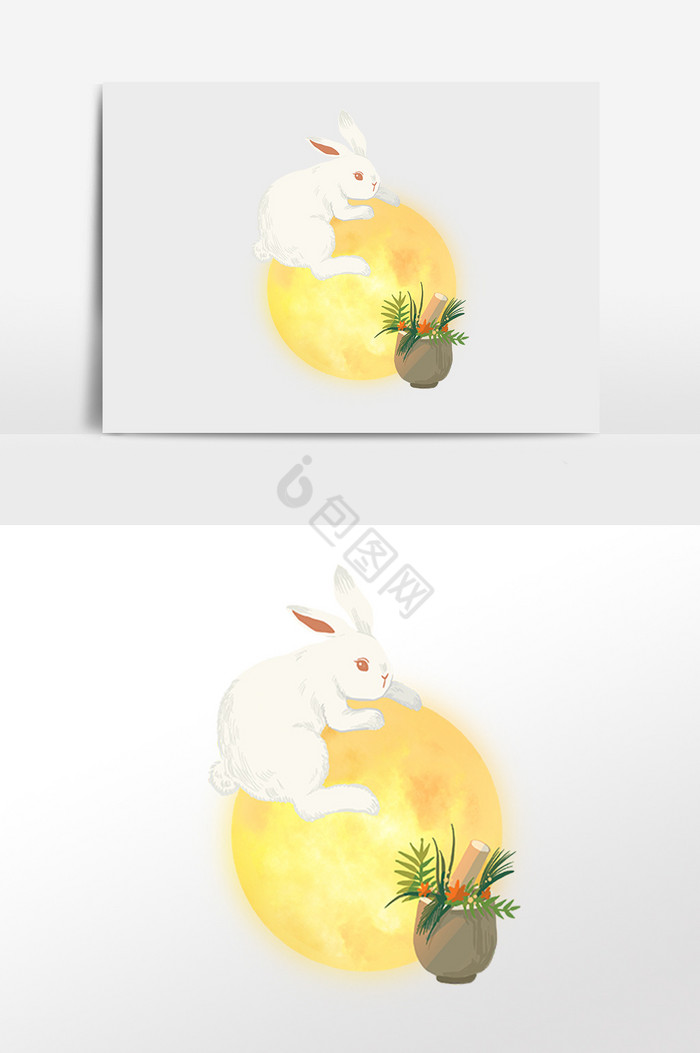 中秋节快乐奔月玉兔兔子插画图片