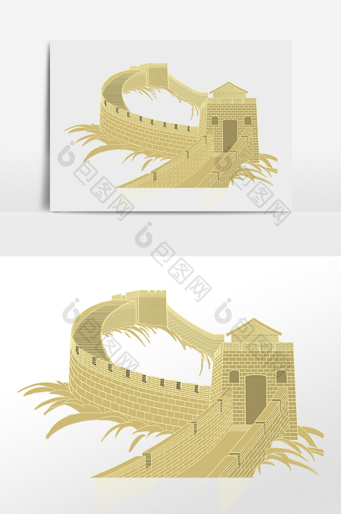 手绘北京旅游城市标志建筑长城插画