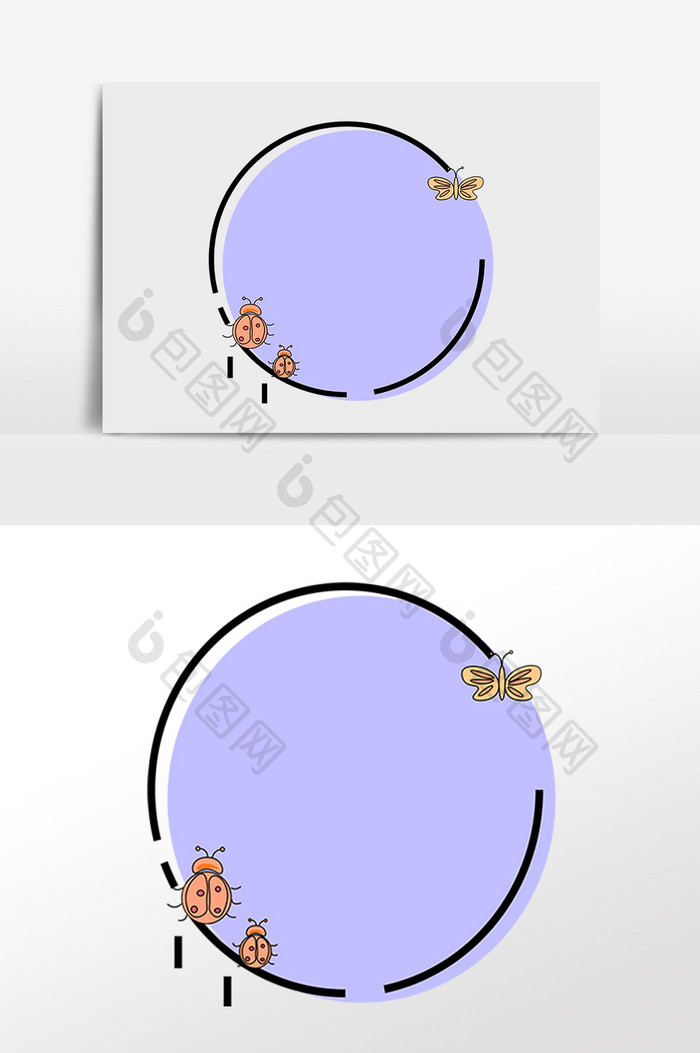 手绘MBE卡通昆虫边框插画