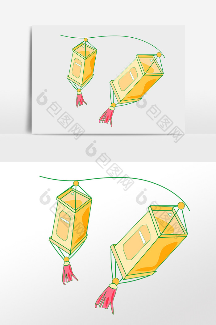 手绘中秋节快乐挂饰灯笼插画