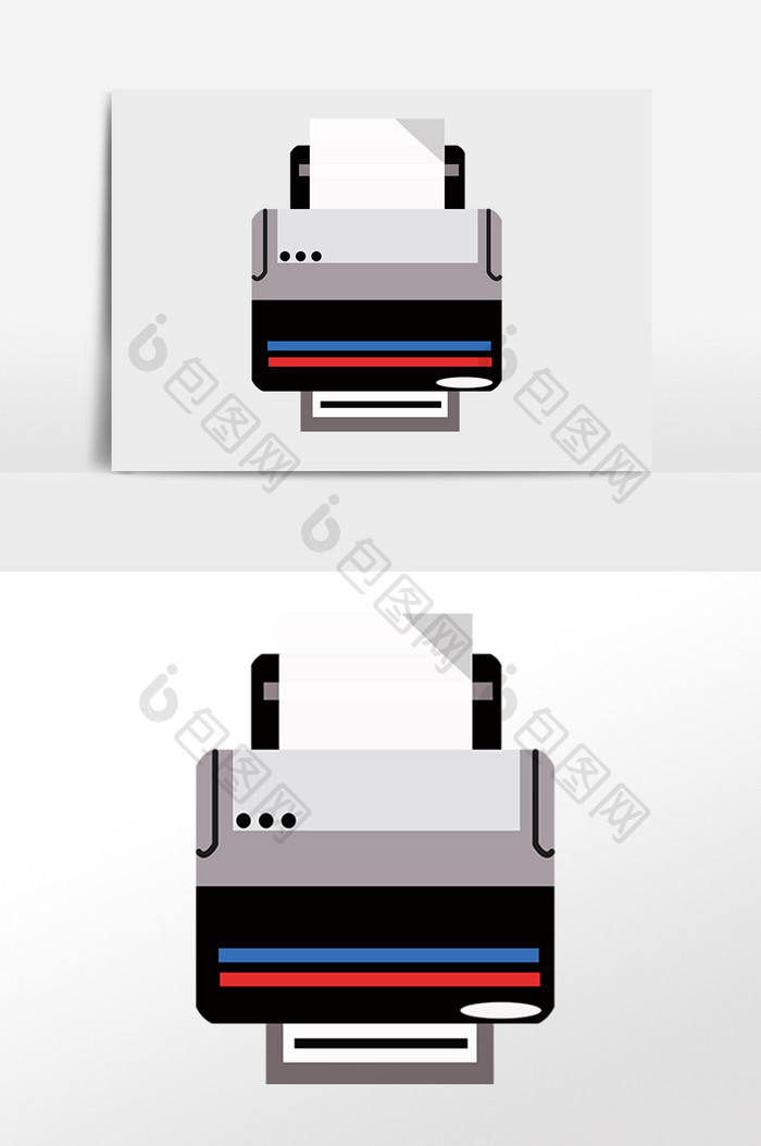 手绘办公用品资料打印机插画