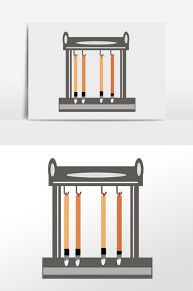手绘古代国学用品毛笔笔架插画