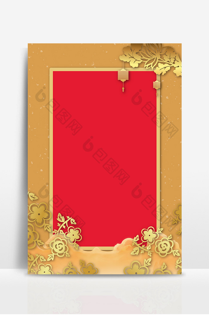 金色背景红色复古中国风梅花背景设计