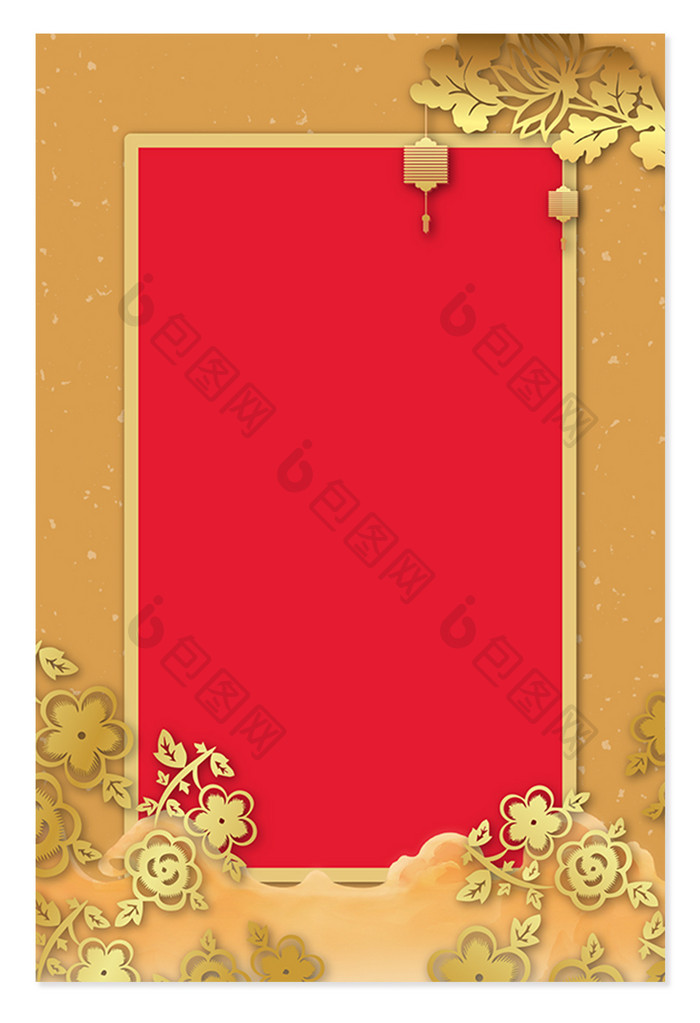 金色背景红色复古中国风梅花背景设计