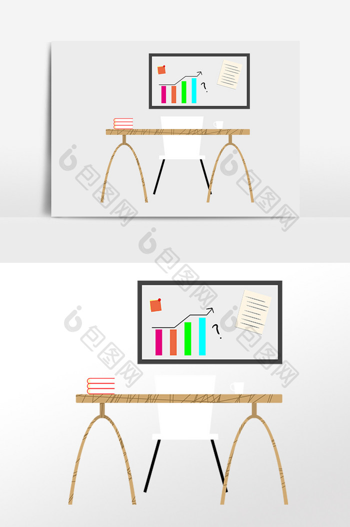 手绘商务办公工具办公桌插画