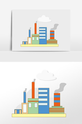 手绘工业大楼加工中心建筑插画