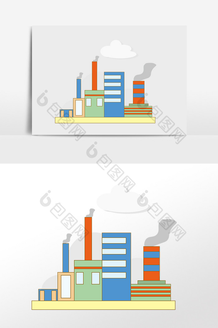 手绘工业大楼加工中心建筑插画