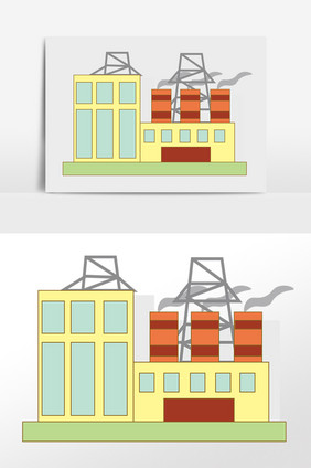 手绘工业大楼加工中心工厂插画