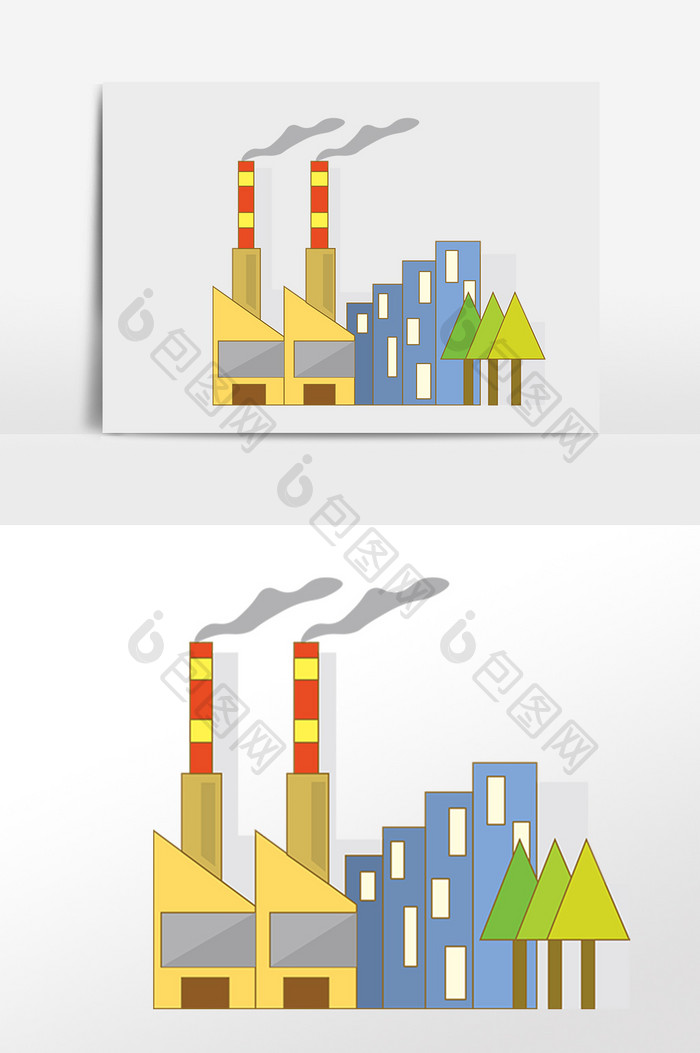 手绘工业大楼加工工厂插画